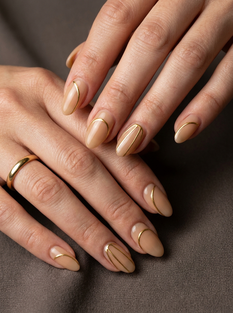 Muschel Nägel mit Goldlinie